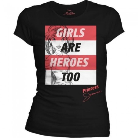 ALADDIN T-Shirt Girls Are Heroes Too Noir Femme - Taille M