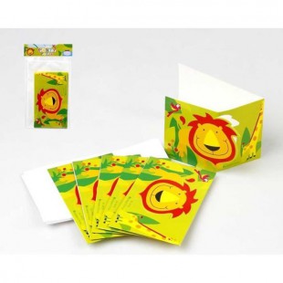 ATOSA Lot de 6 cartes d'invitations - Imprimé animaux de la jungle - 9x15 cm
