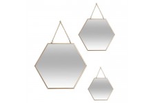 Lot de 3 miroirs hexagonaux en métal - Doré