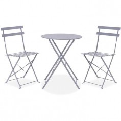 Set bistrot - ensemble repas de jardin - Table pliante + 2 chaises - Structure : acier - Coloris : Gris