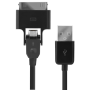 Câble USB/micro USB noir avec adaptateur 30 broches Apple