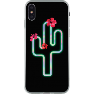 Coque rigide noire holographique cactus pour iPhone X/XS