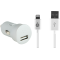 Mini chargeur allume-cigare blanc USB 2A avec câble USB/Connectique Lightning