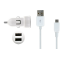 Mini chargeur allume-cigare blanc USB 2A avec câble micro USB