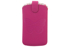 Pouch universel vertical rose avec papillon embossé