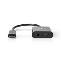 Adaptateur USB-C | USB-C Mâle - 3,5 mm Femelle + USB-C Femelle | 0,15 m | Noir