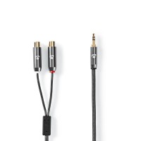 Câble Adaptateur Audio Stéréo | 3,5 mm Mâle vers 2 RCA Femelles | 0,2 m | Gris Métal Tressé