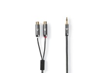 Câble Adaptateur Audio Stéréo | 3,5 mm Mâle vers 2 RCA Femelles | 0,2 m | Gris Métal Tressé