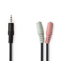 Câble audio pour Casque | 3,5 mm Mâle - 2x 3,5 mm Femelle | 0,2 m | Noir