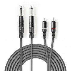 Câble Audio Stéréo | 2x 6,35 mm Mâles - 2x RCA Mâles | 1,5 m | Gris