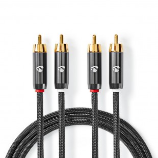 Câble Audio Stéréo | 2x RCA Mâles vers 2x RCA Mâles | Gris Métal | Câble Tressé