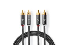 Câble Audio Stéréo | 2x RCA Mâles vers 2x RCA Mâles | Gris Métal | Câble Tressé