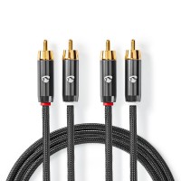 Câble Audio Stéréo | 2x RCA Mâles vers 2x RCA Mâles | Gris Métal | Câble Tressé