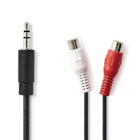 Câble Audio Stéréo | 3,5 mm Mâle - 2x RCA Femelles | 0,2 m | Noir