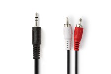 Lot de 50 : Câble Audio Stéréo | 3,5 mm Mâle - 2x RCA Mâles | 1,5 m | Noir