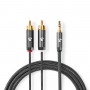 Câble Audio Stéréo | 3,5 mm Mâle vers 2x RCA Mâles | Gris Métal | Câble Tressé