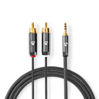 Câble Audio Stéréo | 3,5 mm Mâle vers 2x RCA Mâles | Gris Métal | Câble Tressé