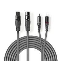 Câble Audio XLR | 2x XLR Femelles à 3 Broches - 2x RCA Mâles | 1,5 m | Gris