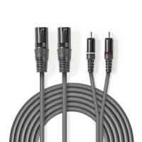 Câble Audio XLR | 2x XLR Mâles à 3 Broches - 2x RCA Mâles | 1,5 m | Gris