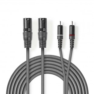 Câble Audio XLR | 2x XLR Mâles à 3 Broches - 2x RCA Mâles | 1,5 m | Gris