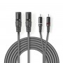 Câble Audio XLR | 2x XLR Mâles à 3 Broches - 2x RCA Mâles | 3,0 m | Gris