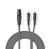 Câble Audio XLR | XLR Femelle à 3 Broches - 2x RCA Mâles | 1,5 m | Gris