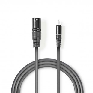 Câble Audio XLR | XLR Mâle à 3 Broches - RCA Mâle | 3,0 m | Gris