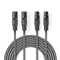 Câble Audio XLR Symétrique | 2x XLR Mâles à 3 Broches - 2x XLR Femelles à 3 Broches | 0,5 m | Gris