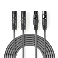 Câble Audio XLR Symétrique | 2x XLR Mâles à 3 Broches - 2x XLR Femelles à 3 Broches | 5,0 m | Gris