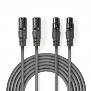 Câble Audio XLR Symétrique | 2x XLR Mâles à 3 Broches - 2x XLR Femelles à 3 Broches | 5,0 m | Gris