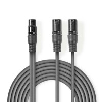 Câble Audio XLR Symétrique | 2x XLR Mâles à 3 Broches - XLR Femelle à 3 Broches | 1,5 m | Gris
