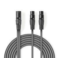 Câble Audio XLR Symétrique | XLR Mâle à 3 Broches - 2x XLR Femelles à 3 Broches | 1,5 m | Gris