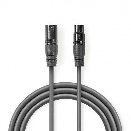 Câble Audio XLR Symétrique | XLR Mâle à 3 Broches - XLR Femelle à 3 Broches | 20 m | Gris