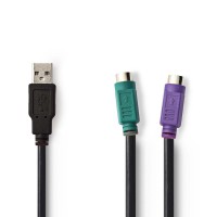 Câble adaptateur USB vers PS/2 | USB A Mâle - 2x PS/2 Femelle | 0,3 m | Noir