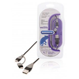 Câble de charge et sync 2-in-1 USB A Mâle - Micro B mâle 1.00 m Noir + Adaptateur Lightning
