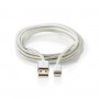 Câble de Synchronisation et de Charge | 3,0 m Plaqué Or | USB-A Mâle vers Câble Lightning Mâle 8 Broches | Compatible avec les A