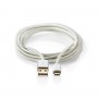 Câble de Synchronisation et de Charge USB 2.0 | 3,0 m Plaqué Or | Câble USB-A Mâle vers Micro USB-B Mâle | Pour Connecter Smartp