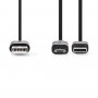 Câble de Synchronisation et de Chargement 2 en 1 | USB A Mâle - Micro B Mâle / Type-C Mâle | 1,0 m | Noir