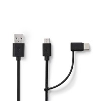 Câble de Synchronisation et de Chargement 2 en 1 | USB A Mâle - USB Micro B / Type-C Mâle | 1,0 m | Noir