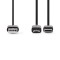 Câble de Synchronisation et de Chargement 2 en 1 | USB A Mâle - USB Micro B / Type-C Mâle | 1,0 m | Noir