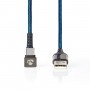 Câble USB 2.0 | A mâle vers Type-C™ mâle | connecteur pour jeu 180° | 1,0 m | rond | tressé | Noir-bleu