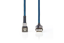 Câble USB 2.0 | A mâle vers Type-C™ mâle | connecteur pour jeu 180° | 1,0 m | rond | tressé | Noir-bleu