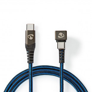 Câble USB 2.0 | Type-C™ mâle - Type-C™ mâle | connecteur pour jeu 180° | 1,0 m | rond | tressé | Noir-bleu