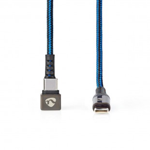 Câble USB 2.0 |Type-C™ mâle vers Type-C™ mâle | connecteur pour jeu 180° | 2,0 m | rond | tressé | Noir-bleu