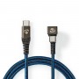 Câble USB 2.0 |Type-C™ mâle vers Type-C™ mâle | connecteur pour jeu 180° | 2,0 m | rond | tressé | Noir-bleu