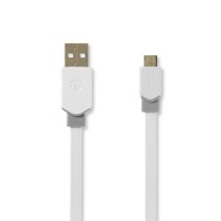 Câble USB 2.0 Plat | A Mâle - Micro B Mâle | 1,0 m | Blanc