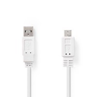 Câble USB 2.0 plat | A Mâle - Micro B Mâle | 1,0 m | Blanc