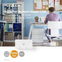 Câble Adaptateur Multi DisplayPort | DisplayPort Mâle vers VGA Femelle + DVI-D 24+1 Broches Femelle + Sortie HDMI 2.0 | 0,2 m | 