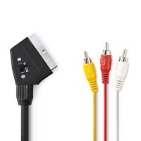 Câble SCART Commutable | Péritel Mâle - 3x RCA Mâles | 1,0 m | Noir