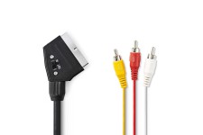 Câble SCART Commutable | Péritel Mâle - 3x RCA Mâles | 2,0 m | Noir
